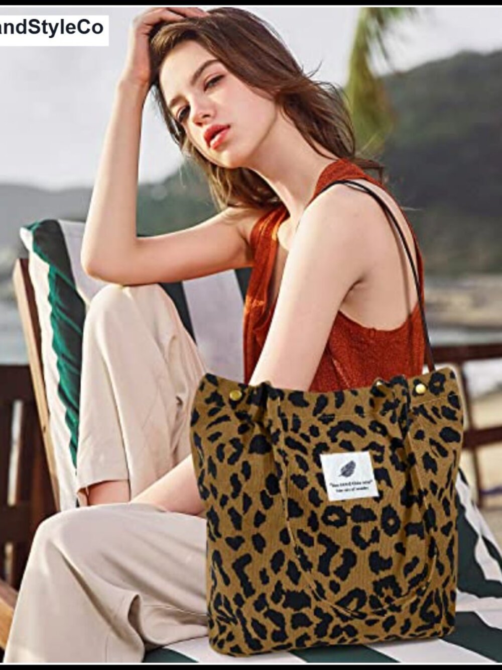 Corduroy Tote Bag Canvas Shoulder Purse Inner Pocket - Picture 2 of 5